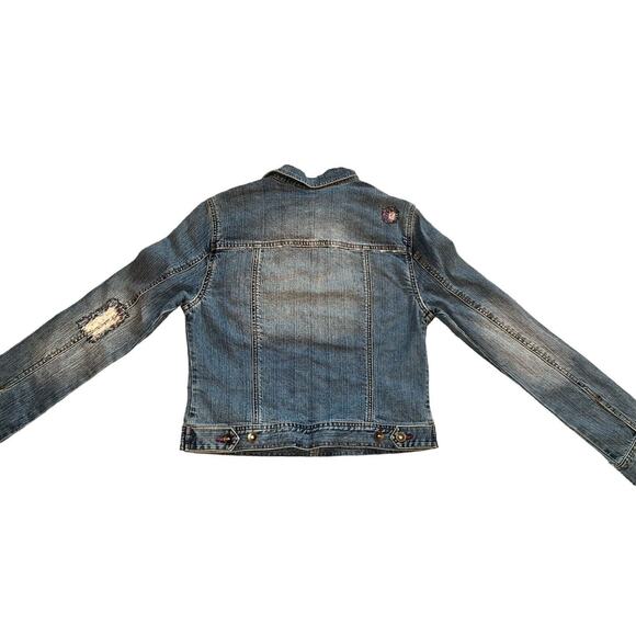 Lilu Distressed Biker Denim‎ Jacket NWT Size Large Cotton Stretch Pacsun - Picture 4 of 9